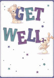 Radiating warmth and hope in a scene reminiscent of the cheerful corners of Canning Town, this get well card's artistry springs to life: a sweet teddy bear and a joyful pup playfully balance vivid, oversized letters, turning the simple phrase 'Get Well' into a tiny celebration of optimism. The use of rich indigo and lively teal for the text stands out against a creamy background, infusing the card with gentle vibrancy and charm. Scattered sparkling stars in gradient hues evoke the magic of making wishes beneath the East London sky, an echo of sending fresh flowers to loved ones living near Custom House or along Barking Road. The textured fur and expressive faces of the bear and puppy seem to invite a comforting embrace, bringing the tactile sensation of companionship to life. Through its charming design and heartfelt composition, the card mirrors the care a local florist puts into each bouquet-offering not just a message, but a genuine act of kindness and encouragement for a friend's or neighbour's recovery.